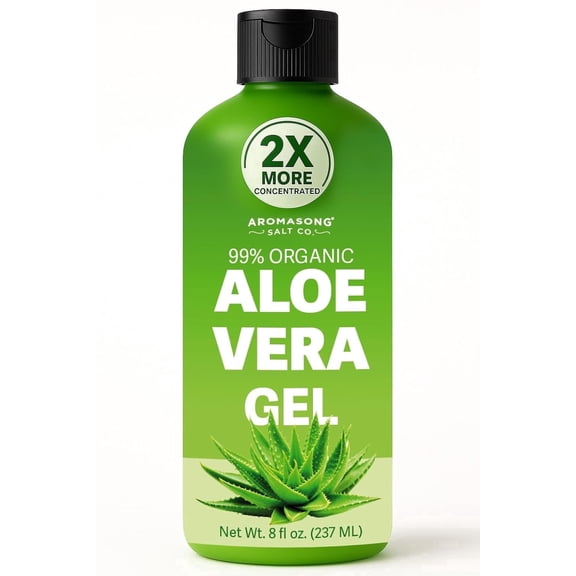 Aromasong Aloe Vera Gel for Face 2x Concentrated – 100% Pure & Natural Cold-pressed – Fast-absorbing, No Sticky Residue – Aloe Vera Gel for Skin, Hair and Sunburn Relief – Vegan & Cruelty-Free