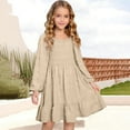 thumbnail image 2 of MEZZALL Child Elegant Long Sleeve Square Neck Ruffle Detail Smocked Waist Casual Party Dress For Girls Comfortable Everyday Wear Festival Sundress Cute, 2 of 5