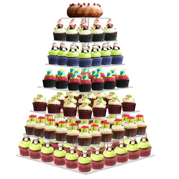 Soporte grande de 7 niveles, soporte para magdalenas para 150 cupcakes, soporte escalonado para magdalenas, soporte de torre de acrílico transparente para tartas y tartas