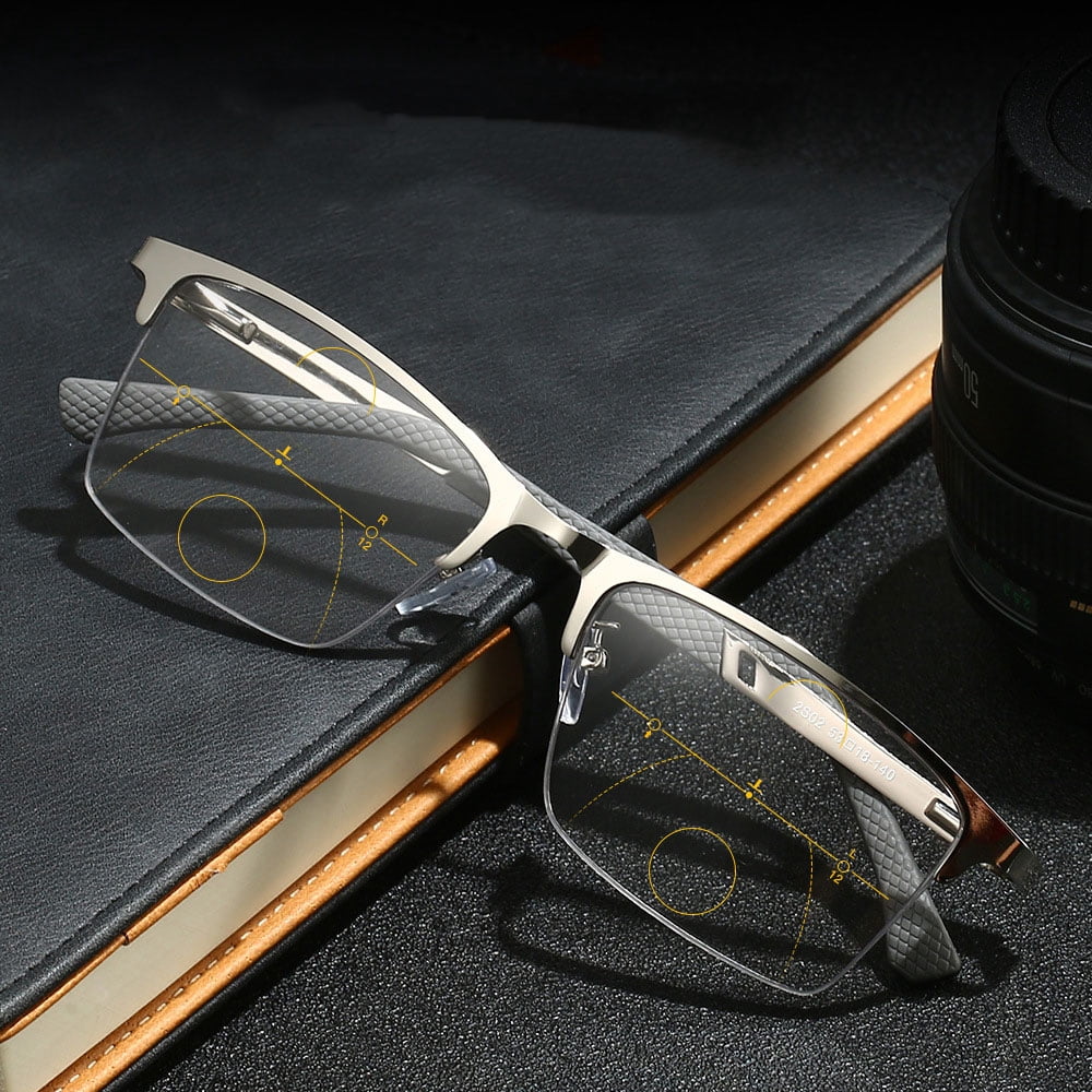 Men Photochromic Gray Business Reading Glasses 2.00, Silver Metal Spring Hinge Progressive Readers +2.00 Strength