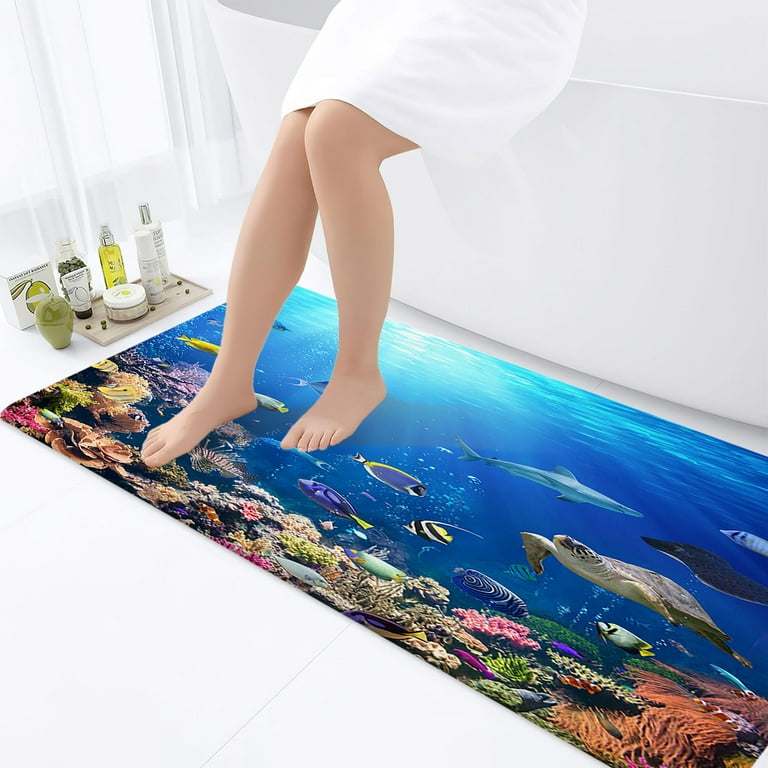 CAOHAGAN 海洋生物 ラグ Ocean Themed Bathroom Rug, Sea Animal Bath Mat, Tropical Fish, Non