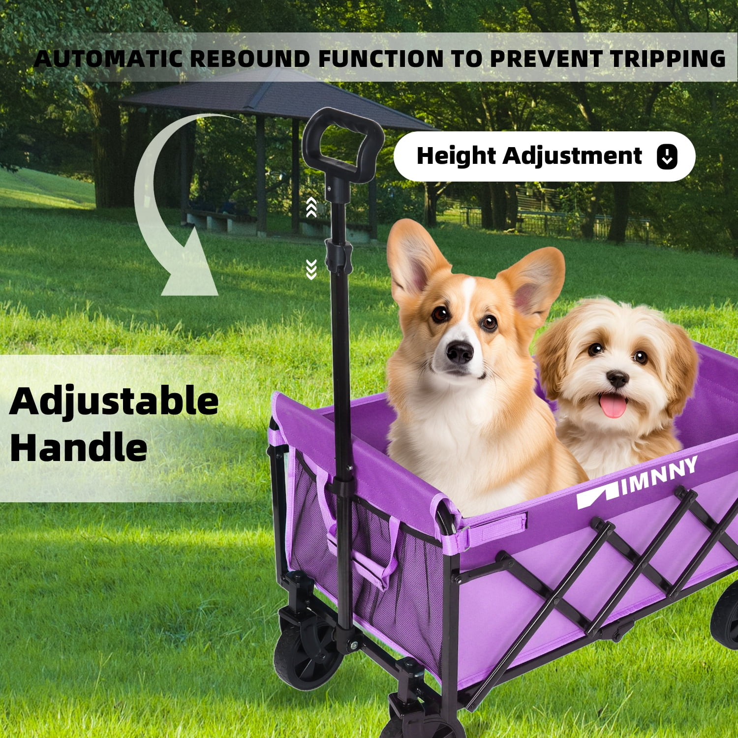 Collapsible Wagon with Wheels, Lightweight Utility Camping Wagons Carts Foldable with 360lbs Weight Capacity, Carts with Cup Holders for Garden, Sports, Grocery, Shopping (Purple)