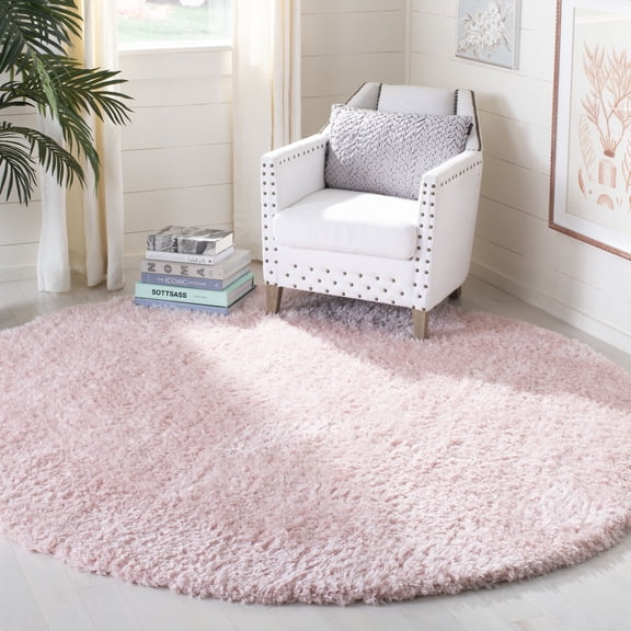 Safavieh Madrid Miah Solid Polyester Shag Area Rug, Blush, 8' x 8' Round