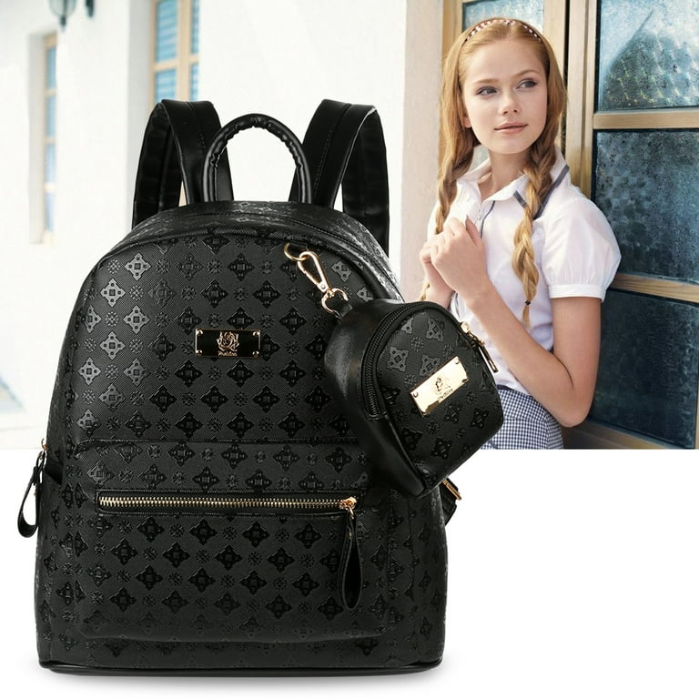 Fashion Women Backpack Waterproof PU Leather Backpack Travel Shoulder Bag School  Bags for Girls, Black 