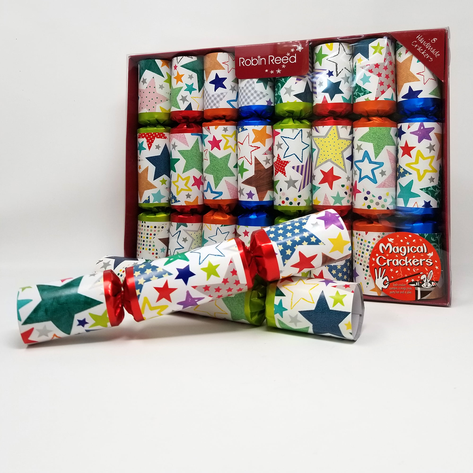 Set of 8 Silver Magic Stars Christmas Crackers by Robin Reed 
