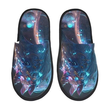 Balery Crystal Pattern White Horse Slient Indoor Furry Fleece Comfort House Shoes Soft Non-Slip Home Shoes Cotton slippers House Slippers-- Medium
