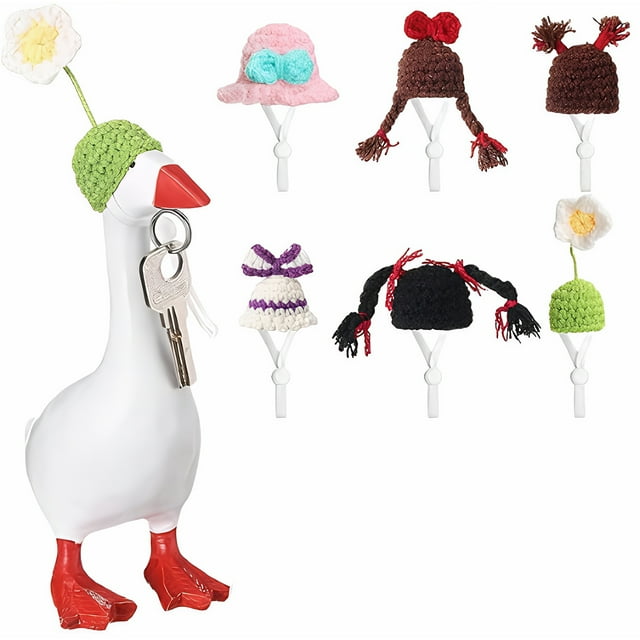 relayinert 6Pcs Bright Colors Knit Cap Go Hat Hand Woven Adjustable Hats Geese Ideal for Desktop Geese(Excluding Geese) Set 3