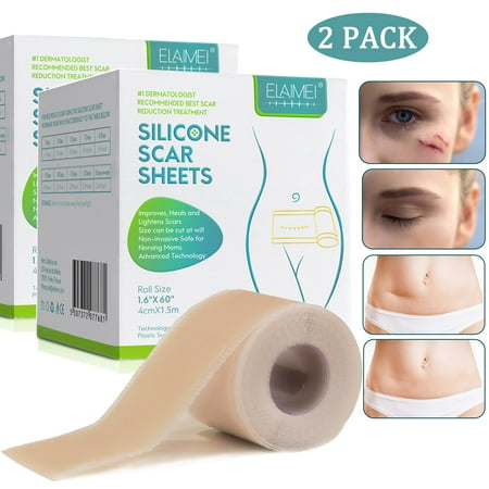 Elaimei (2 Pack) 60inch Silicone Scar Sheets, Silicone Tape for Scars Removal