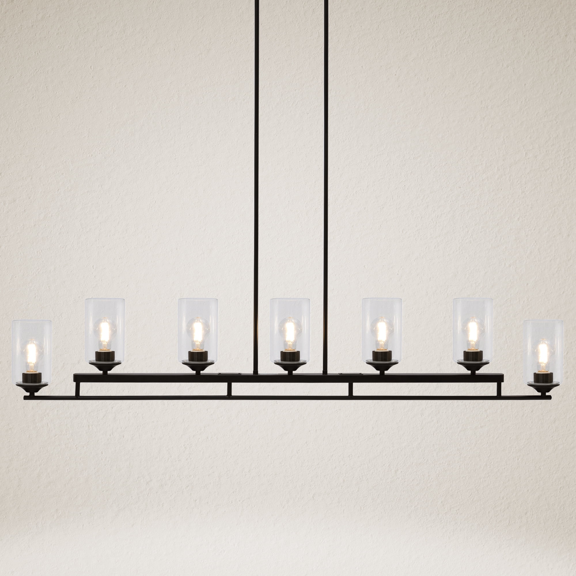 LNC 7-Light Matte Black Modern Linear Pendant with Clear Glass, Large Kitchen Island
