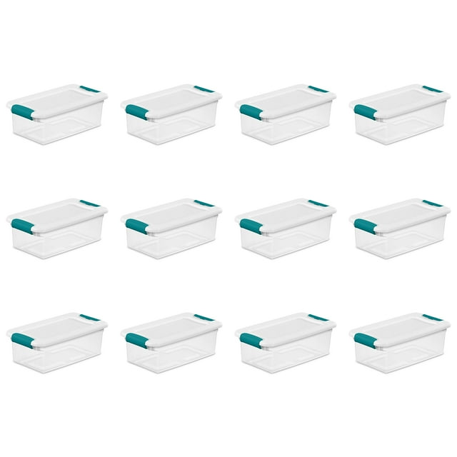 Caja de almacenamiento Sterilite de 6 litros, apilable, transparente y blanca, paquete de 12