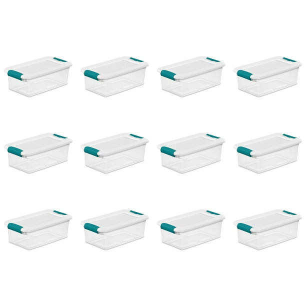 Caja de almacenamiento Sterilite de 6 litros, apilable, transparente y blanca, paquete de 12