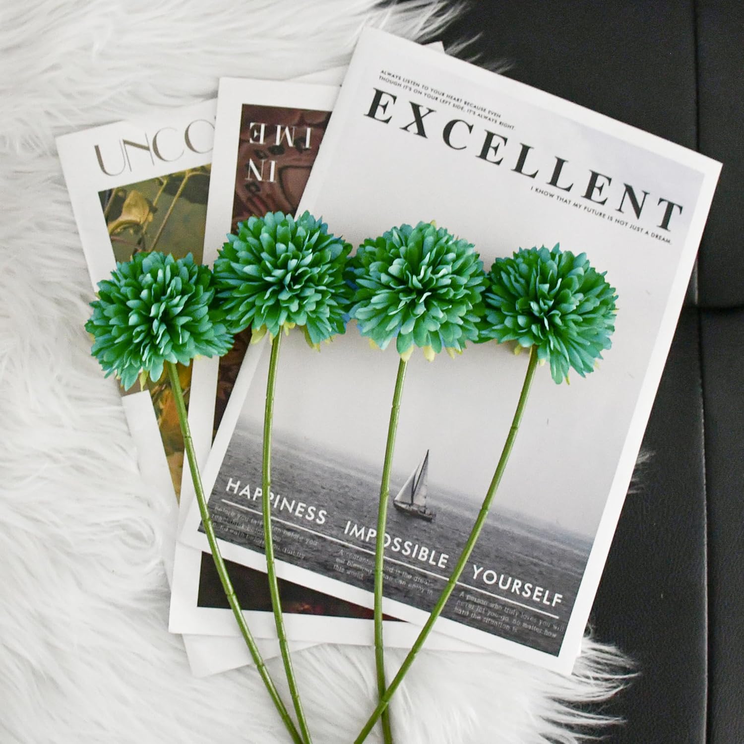 Teal Artificial Ball Chrysanthemum 12 Stems Faux Flowers with Bendable Stems for DIY Wedding Centerpiece Fall Decor Home Arrangements