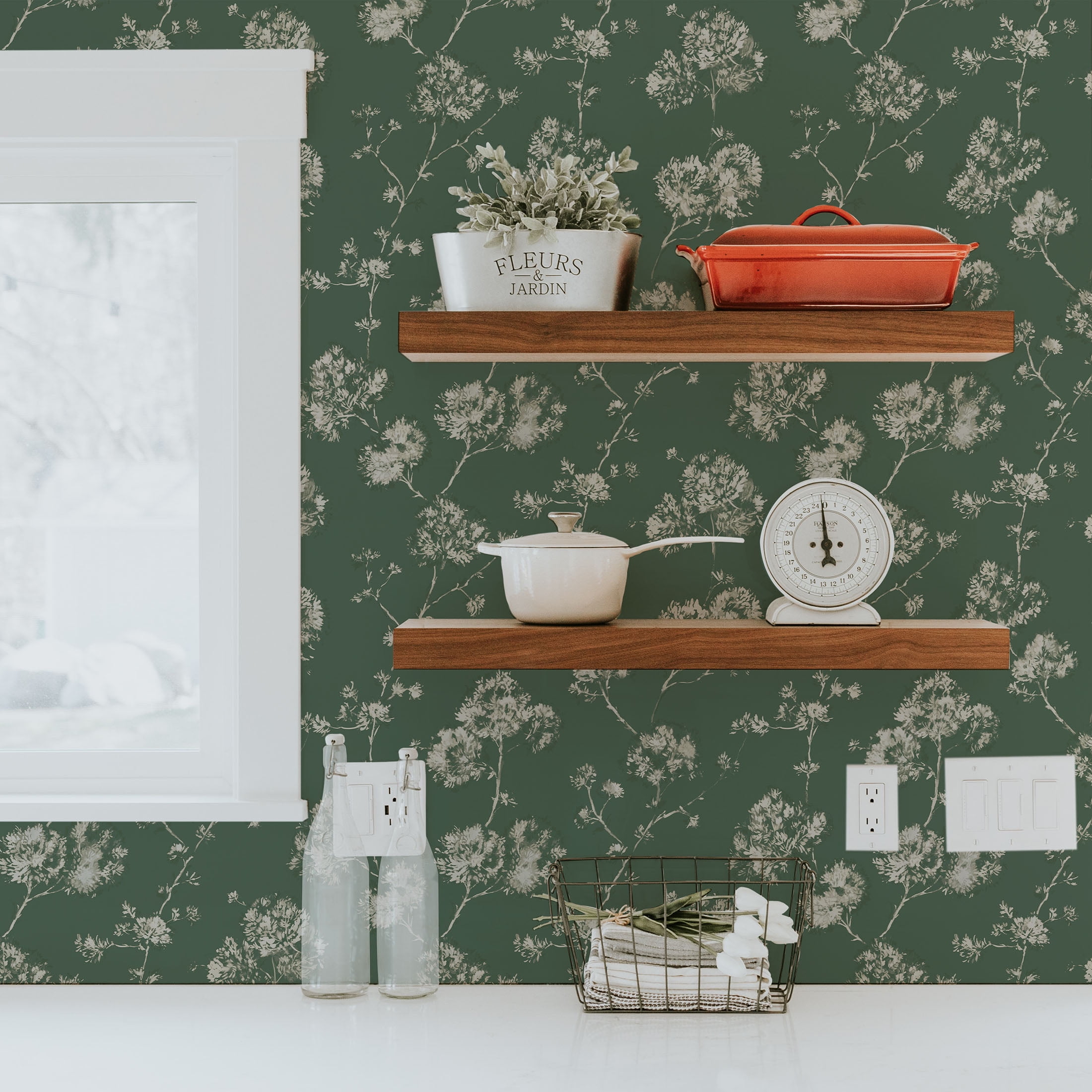 (2 pack) Mainstays Sage Green Bleached Floral, Peel and Stick Wallpaper 13.35 sq. ft.