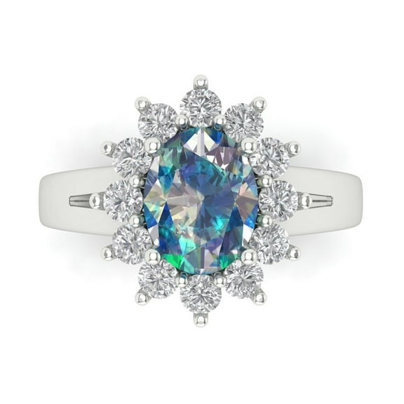 Halo Engagement Ring for Women - 2.72ct Blue Moissanite in 18K White Gold Promise Ring