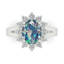 2.72 ct Oval Cut Blue Moissanite with Simulated Diamond Halo Accents 18K White Gold Womens Engagement Ring