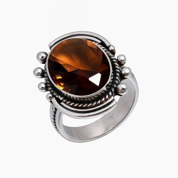 Smokey 925 Sterling Silver Ring V5039, Smoky Quartz Ring, Gemstone Ring, Handmade Ring, Brown Ring, Oval Ring, Gift For Her, Wedding Gift, Birthday Gi