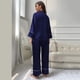 thumbnail image 5 of Conjunto de pijama clásico de seda satinada con botones para mujer: camiseta de manga larga y pantalones para dormir o estar por casa, 5 of 8