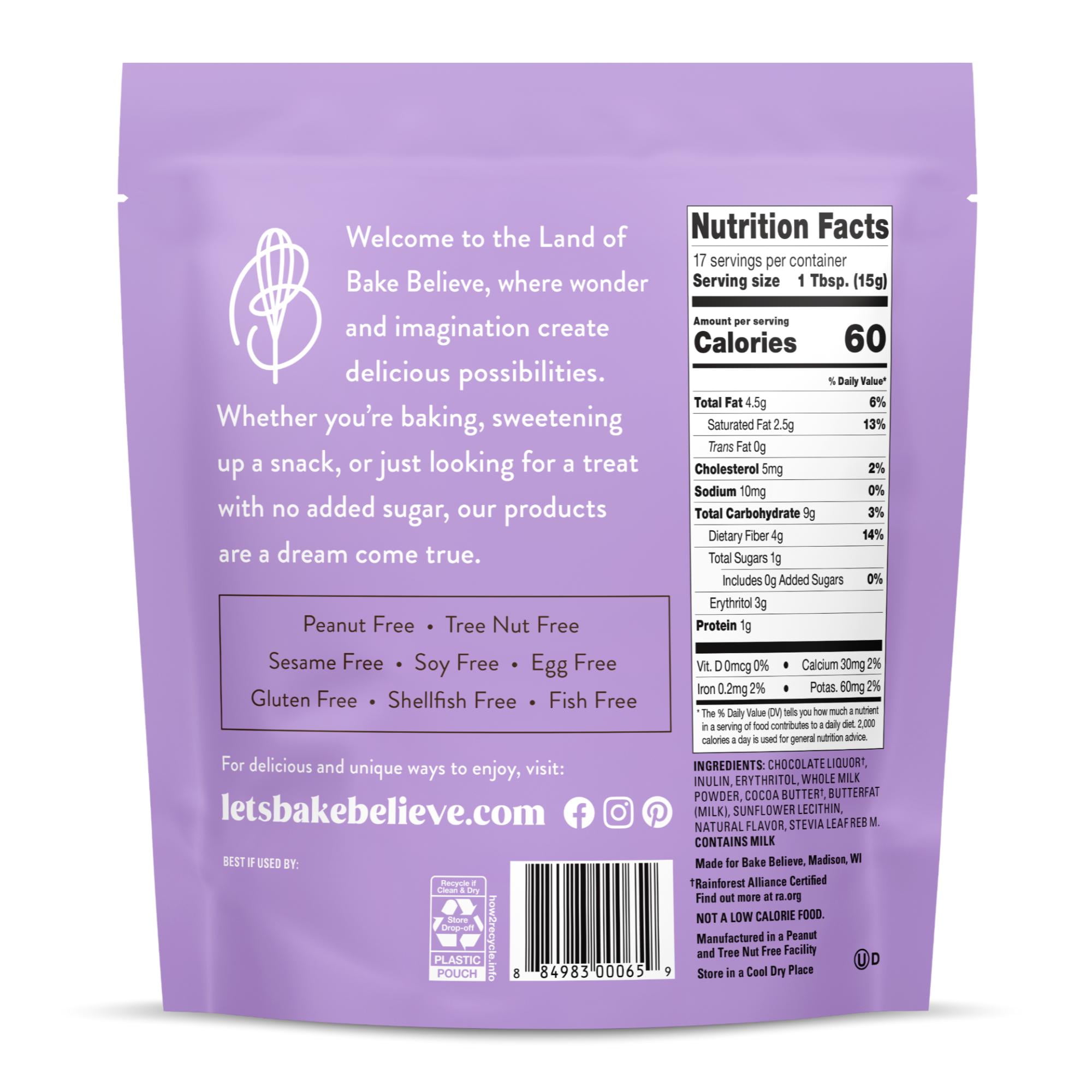 (3 pack) Bake Believe, Keto-Friendly, Milk Baking Chips, 9 oz Bag