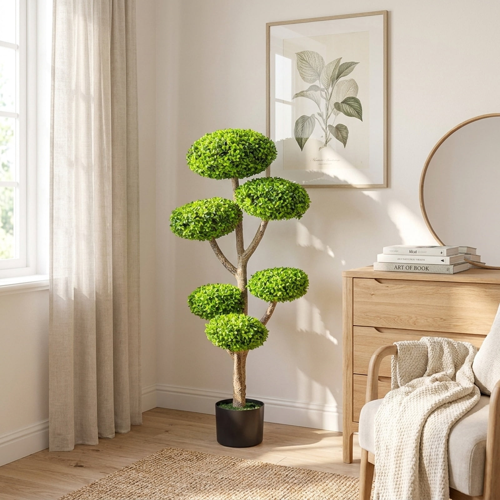 Vebreda Indoor Outdoor 6 Balls Topiary Tree with Realistic Trunk and Weighted Cement-Filled Base, Vivid & Lifelike Look, Long-Lasting Quality