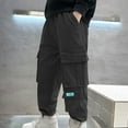 thumbnail image 2 of Atogsazn Children Boys Oversized Cargo Pants Casual Cotton Elastic Waist Jogger Sweatpants Fall Winter Clothes B-Black 13-14 Years on Clearance, 2 of 4