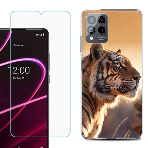 OneToughShield ® for T-Mobile Revvl 6x Pro 5G Shockproof Fashion Phone Case, with Tempered Glass Screen Protector - Tiger