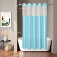 thumbnail image 2 of No Hook Shower Curtain, Teal Blue Stripe Shower Curtains for Bathroom with See Through Top Window, Modern Minimalist Geometric Striped Waterproof & Washable Bath Curtain Narrow 54"x78", 2 of 9