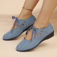 thumbnail image 4 of HTHLVMD Low Heel Loafers, Lace Up Canvas Shoes, Casual Walking Shoes, orthopedic shoes for women wide width, Women's Lace Up Low Heel Loafers Casual Comfortable Canvas Walking Shoes, Blue 6, 4 of 9