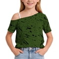thumbnail image 5 of Virmaxy 5-14 Years Ink Splatter One-Shoulder Top Cold Shoulder Casual Top Loose Short Sleeve T-Shirts for Casual Daily and Summer Wear, 5 of 9