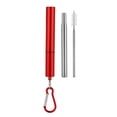 thumbnail image 2 of Paille Domestique, Paille Rétractable, Paille Réutilisable Restaurant Voyageant pour Boire à la Maison Utiliser Boîtier en Aluminium Doré + Paille + Brosse + Mousqueton, Boîtier en Aluminium Rouge + Paille + Brosse, 2 of 8
