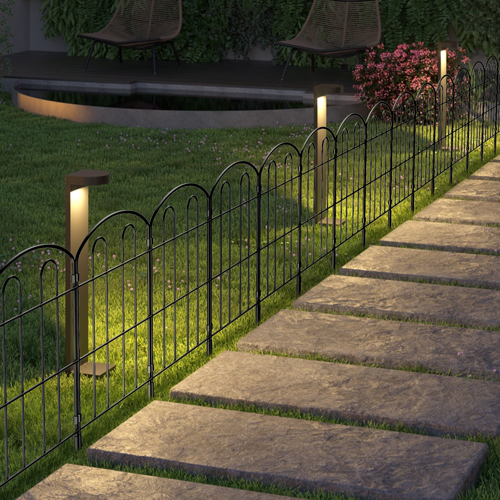 28-Pack Decorative Garden Fence – Double-Arc Metal Border, Rustproof Animal Barrier for Yard, Flower Bed, Patio (Black)