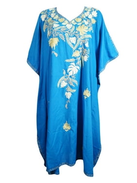 Mogul Unique Handmade Embroidered Kimono Kaftan Resort Wear Beach Bikini Cover Up Summer Caftan Dress One SIZE