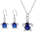 thumbnail image 2 of Cute Sea Turtle Pendant Necklace with Matching Earrings - Blue Crystal Alloy Jewelry Set, 45cm+5cm Adjustable Chain, 14x19mm, Gift Box Included, 2 of 5