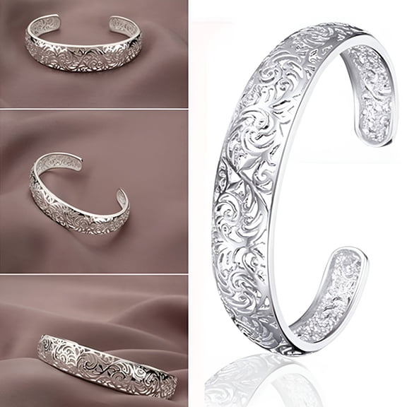 DESIGNICE 925 Sterling Silver Bracelet, Ladies Fashion Pattern Open Alloy Jewelry Cuff Bangle Chain Bracelets