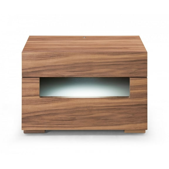 Dazzling contemporary LED Walnut Nightstand with Two Drawers