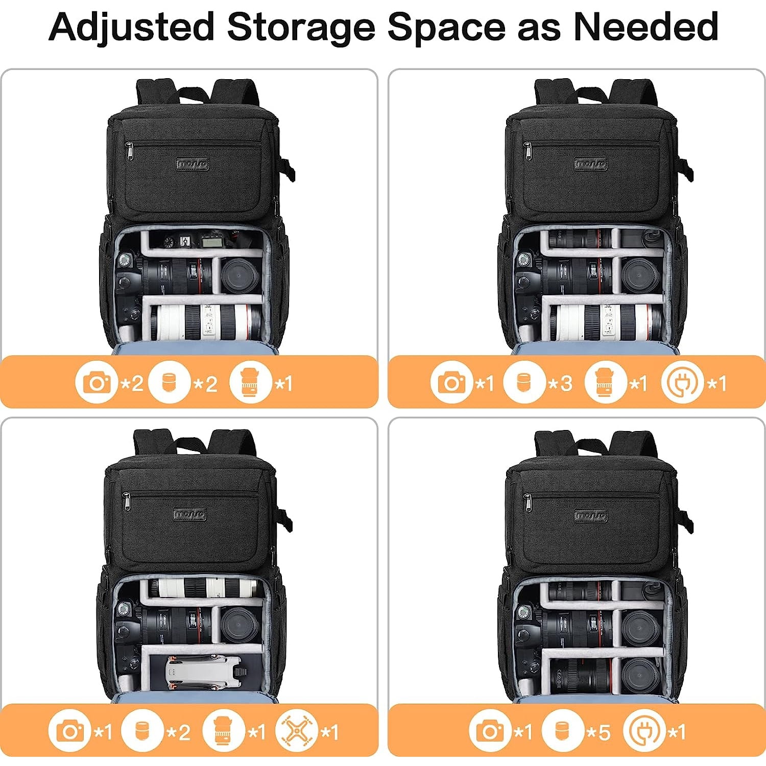 Mosiso Camera Backpack,15-16 inch Laptop Compartment for Canon/Nikon/Sony/DJI Mavic Drone,DSLR/SLR Camera Bag Case PU Flap Front Pocket with Tripod Holder,Black