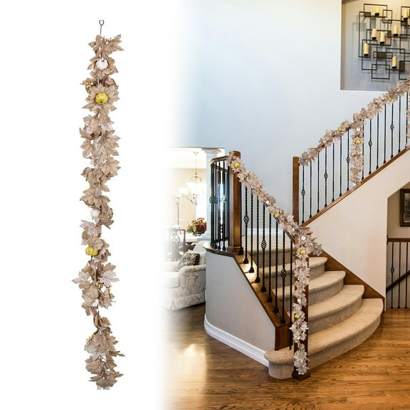 6.5Ft Beige Fall Maple Leaf Garland - Elegant Autumn Vines with Berries for Thanksgiving Decor - Indoor Outdoor Hanging Decorations for Mantle, Fireplace, Front Door, Porch