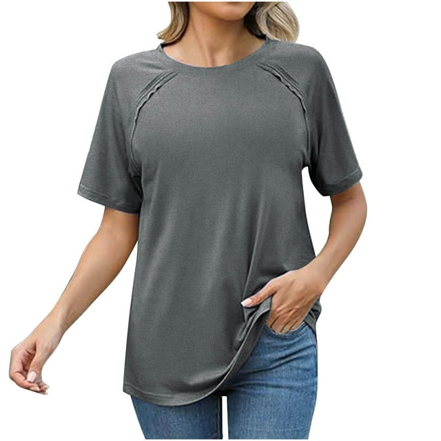 Plebaso T-Shirts pour Femmes Manches Courtes Col Rond T-Shirts d'Été Décontractés Basiques