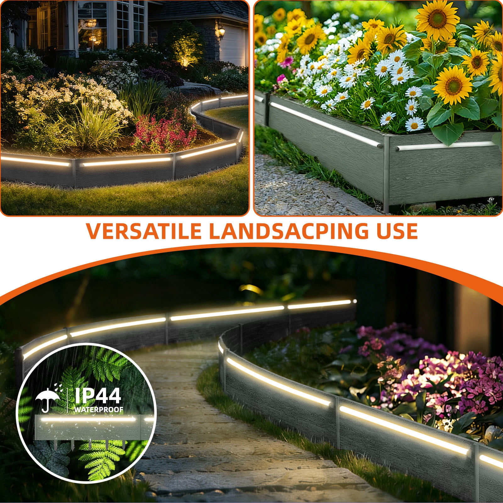 WATANIYA Dig-Free Garden Landscape Edging Border withh LED light,10 pack (Gray)