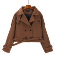 thumbnail image 4 of Breezora Womens Double Breasted Trench Coat with Belt Notch Lapel Short Jacket Pockets L Size Coffee, 4 of 6