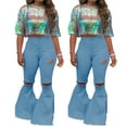 thumbnail image 2 of Labakihah wide leg pants for women Women Lady Fashion Hole Zipper Wide Leg Pants Boot Cut Pant Jeans Trousers Light blue, 2 of 5