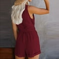 thumbnail image 4 of Wycnly Womens Jumpsuits Casual Button Down Pocket Tank Short Jumpsuit with Belt Trendy Plain V-Neck Sleeveless Mini Summer Rompers Wine l, 4 of 6