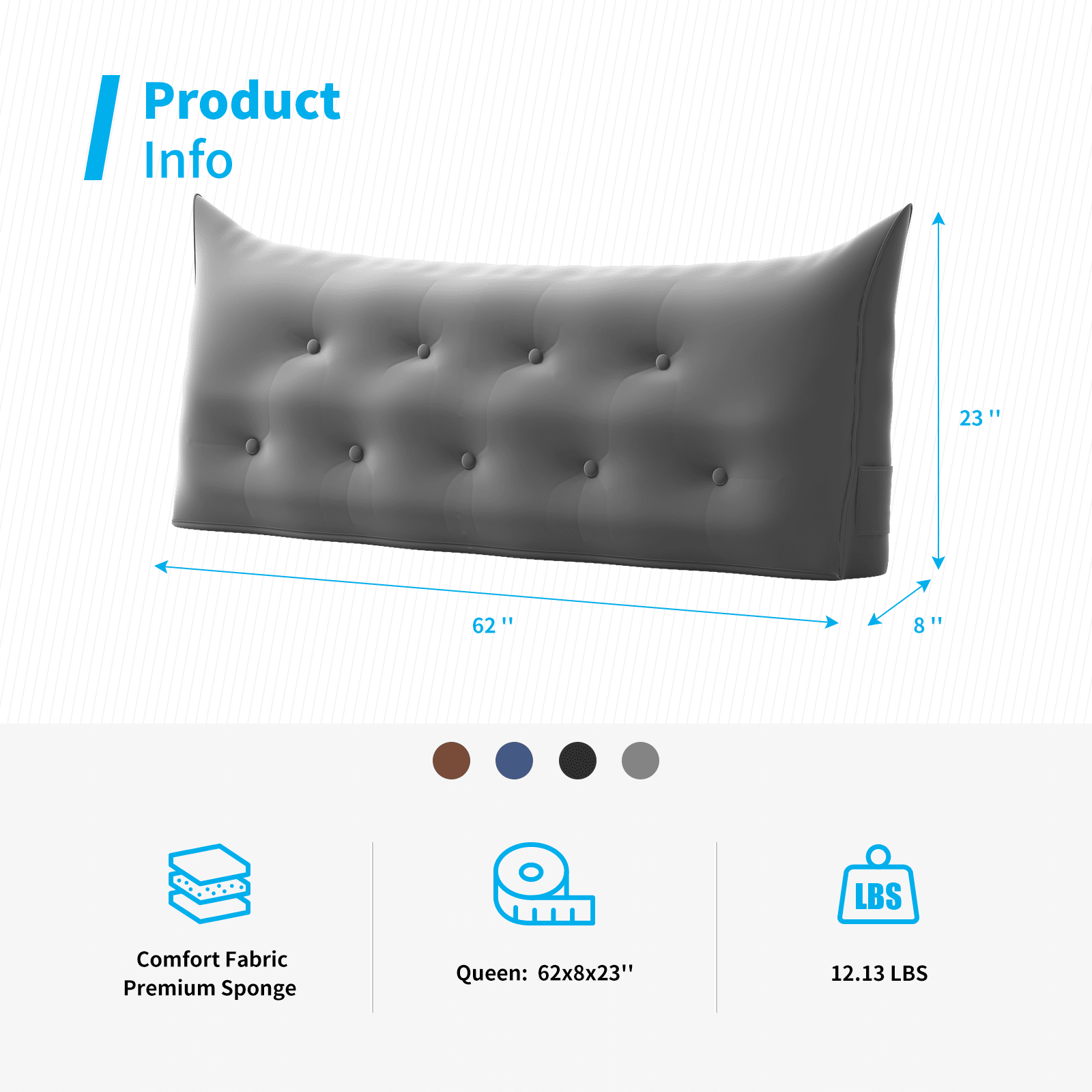 FZ FUTURE Crown Headboard Pillow Queen/Twin/King, Bed Headboard Backrest  Cushion, Wedge-Shaped Reading Support Pillow with Velvet Cloth Cover