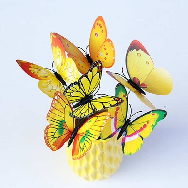 Artificial Flowers 24PCS PVC Simulation Butterfly Figurines Green Plant Crafts For Flowerpot Garden