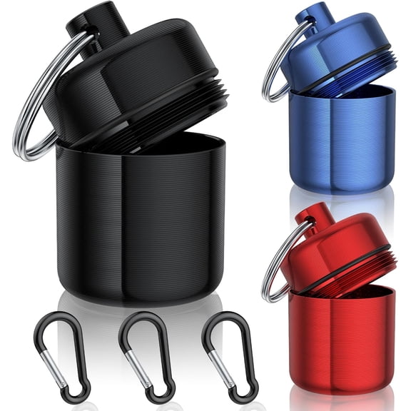 3 Pack Keychain Pill Holder Metal Travel Container Small Waterproof Aluminum Pill Box Carabiner