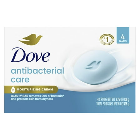 Dove Beauty Bar Bath Soap Antibacterial Care, 3.75 oz 4 Bars