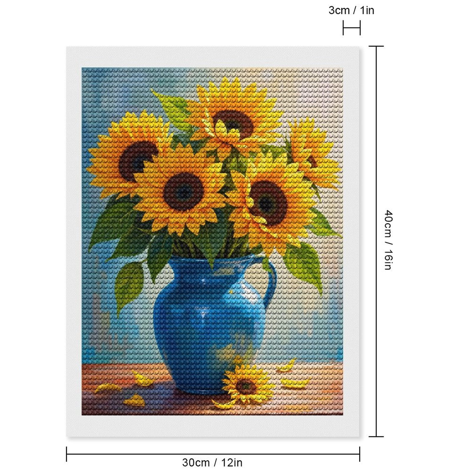 Diamond Art Kits for Adults - Sunflowers In Blue Vase 5d Diamond Painting for Adults, Diamond Art for Adults Beginners, Frameless Diamond Painting Kits for Adults for Home Wall Decor