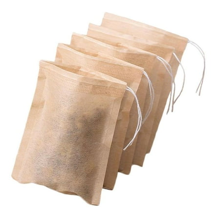 100 Pieces Empty Tea Filter Bags Loose Herbs With Drawstring x5cm Natural Color_7x5cm