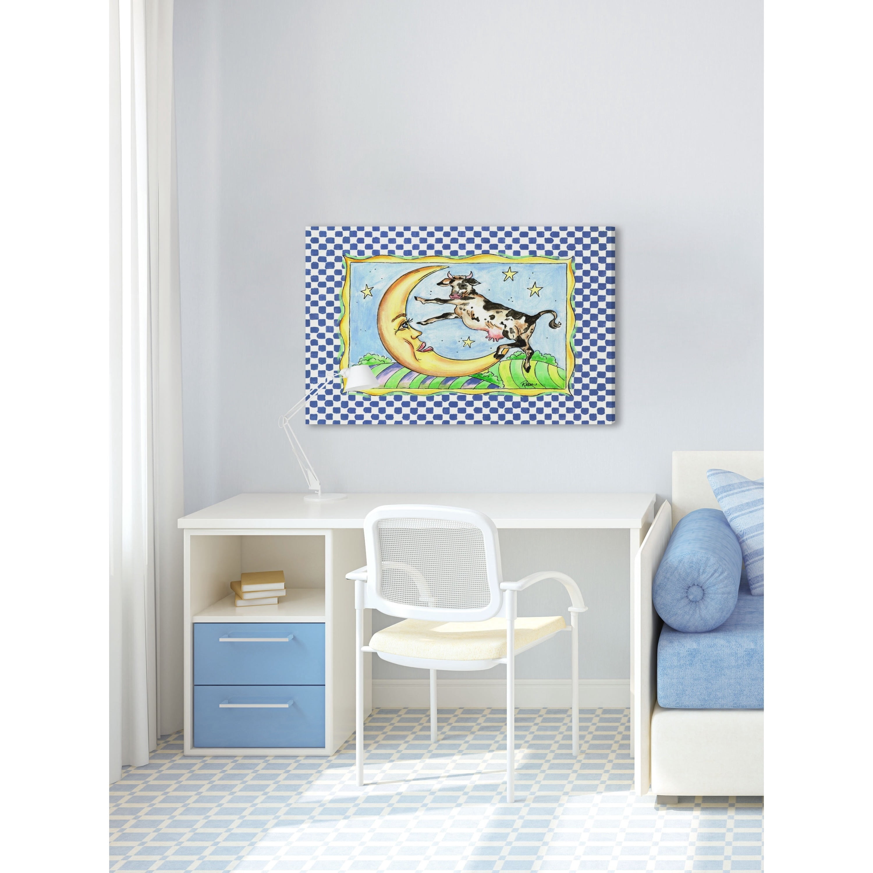 Marmont Hill "Cow & Moon" by Reesa Qualia Painting Print on Wrapped Canvas