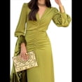 thumbnail image 1 of Vestidos de Cóctel de Sirena para Otoño e Invierno para Mujer, Larga, Escote en V, Ajustados, Maxivestido Fruncido en la Cintura. Amarillo-Verde XL, 1 of 9