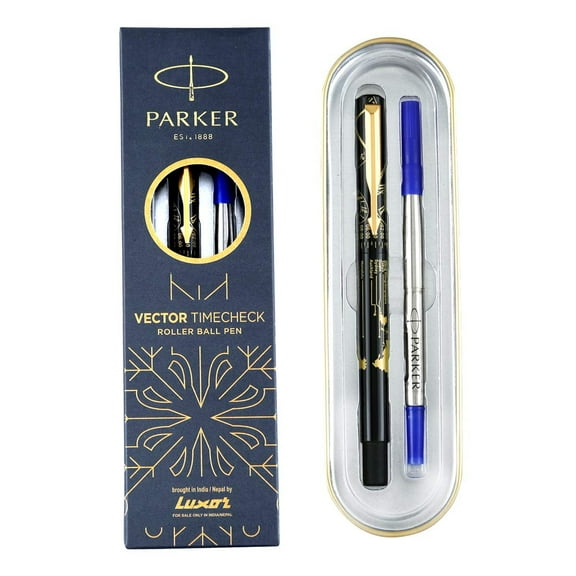 Parker Special Edition Vector Time Check Gold Trim Roller Ball Pen with Blue Ink